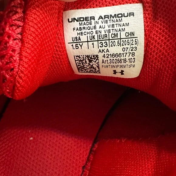 Under Armour Kids' Red and Gray Sneakers - Picture 7 of 7